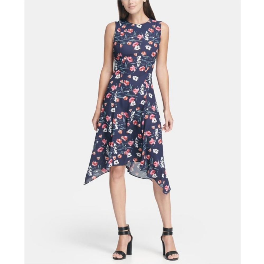 NWT, DKNY Floral Handkerchief Hem Dress